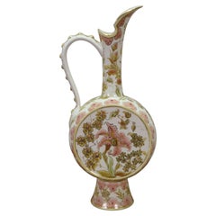 Antique 19th Century Hungarian Zsolnay Pecs Porcelain Faience Ewer Pitcher 16"