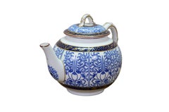 Antike Worcester-Porzellan-Teekanne „Queens Royal Lily“ in Blau und Weiß aus dem Jahr 1880, 7"