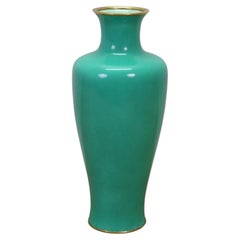 Antique Japanese Ando Jubei Celadon Wireless Cloisonne Vase Urn 10"