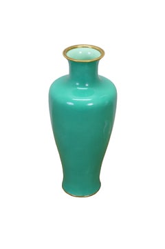 Antique Japanese Ando Jubei Celadon Wireless Cloisonne Vase Urn 10"