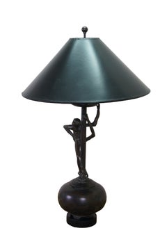 Maitland Smith Bronze Deco Monkey Candlestick Table Lamp 29"