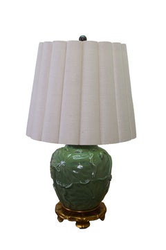 Vintage Marbro Celadon Green Porcelain Lotus Flower Ginger Jar Lamp 30"