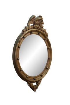 Antique Federal Giltwood Convex Bullseye Rondel Eagle Wall Mirror 31"