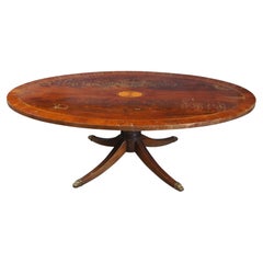 Vintage Hekman Georgian Style Crotch Mahogany Oval Coffee Cocktail Table 52"