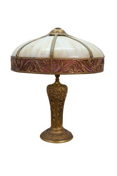 Lampada da tavolo d'epoca in vetro scoria in stile Art Nouveau a due luci di Charles Parker, 25"