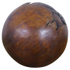 Vintage Indonesian Teak Wood Garden Sphere Ball Orb Sculpture 12"