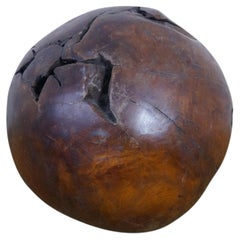 Vintage Indonesian Teak Wood Garden Sphere Ball Orb Sculpture 12"