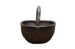 Antique Chinese Bentwood Woven Willow Rice Harvest Gathering Basket 16"