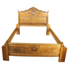 Antique 19th Century American Victorian Carved Oak Full to Queen Size Bed