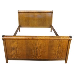 Antique 19th Century Late Victorian Quartersawn Oak Double Full Size Sleigh Bed