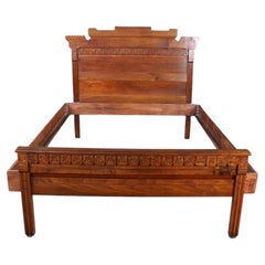 Antique 19th Century Victorian Eastlake Carved Oak Queen Size Bed Frame
