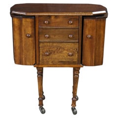 Antique Martha Washington Walnut Spool Sewing Cabinet Chest Side Table Stand