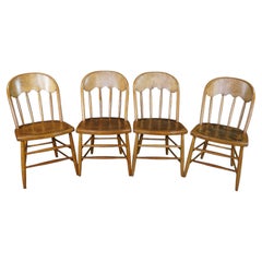 4 Antique American Oak Windsor Bow Back Chairs Saloon Pub Tavern Caboose Seats