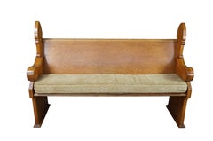 2 Antique Gothic Revival Quartersawn Oak Carved Church Pews Deacon Bench Pair