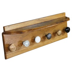 Antique Oak Coat Rack Shelf Salvaged Door Knob Hooks Grapevine Architectural 30"