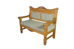 Antique Victorian American Empire Quartersawn Oak Carved Settee Bench Loveseat