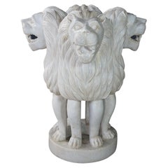 Monumental Capital of Ashoka Sculptural Lion Marble Statue Pedestal Center Table
