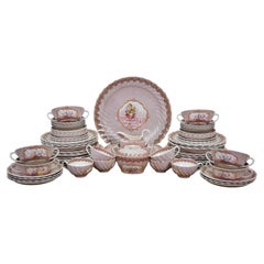 Antique 72 Pc Copeland Spode Polychrome Transferware Dinner Service for 8