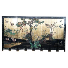 Chinese Export 8 Panel Coromandel Gold Leaf Lacquer Folding Screen Room Divider