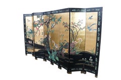 Chinese Export 8 Panel Coromandel Gold Leaf Lacquer Folding Screen Room Divider