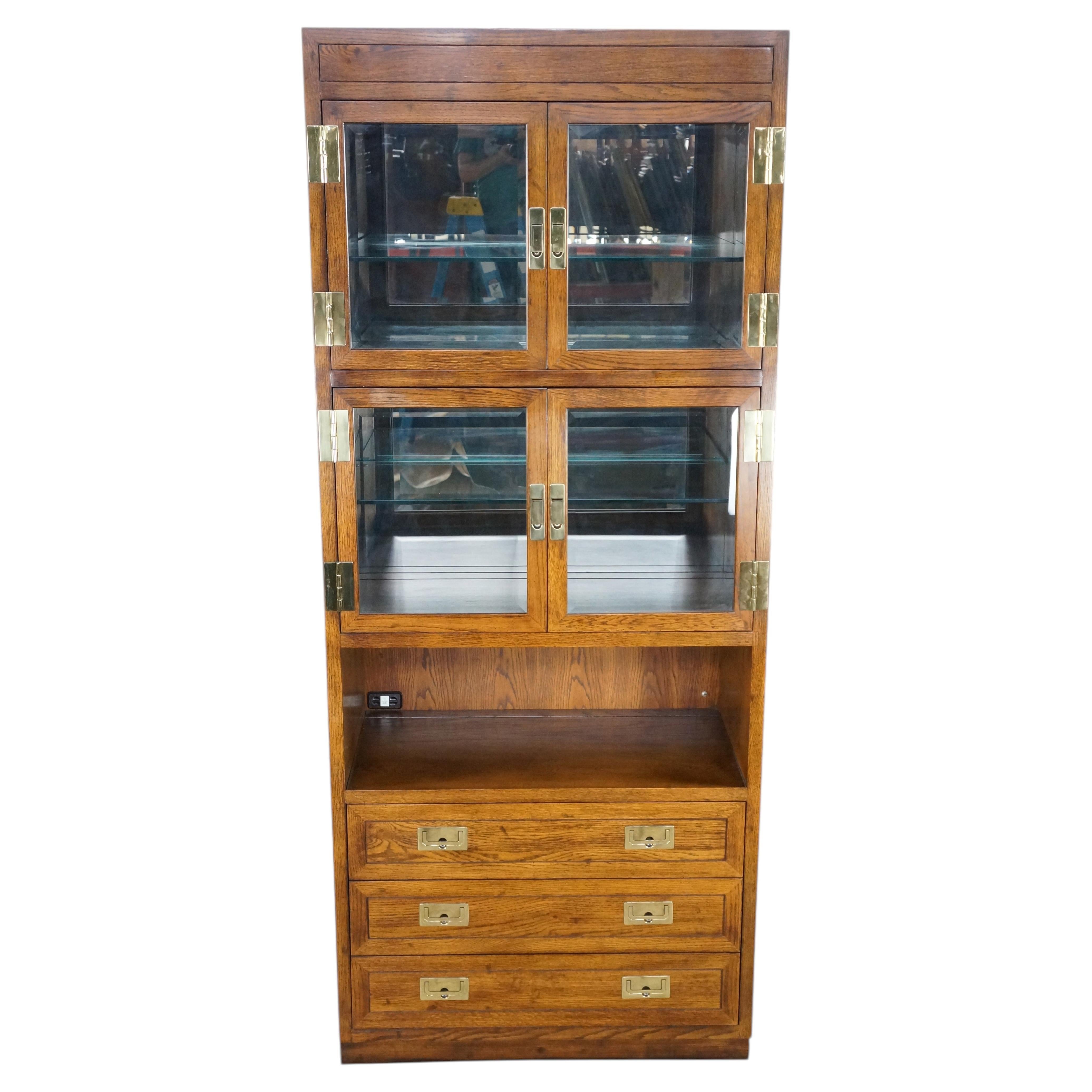 Mid Century Henredon Scene One Oak Campaign Curio Display Cabinet ...