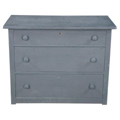 Antique Late Victorian Panelled Oak Gray Blue Painted Chest of Drawers Boho Chic