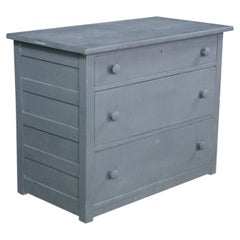 Antique Late Victorian Panelled Oak Gray Blue Painted Chest of Drawers Boho Chic