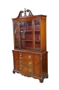 Mid Century Sheraton Style Mahogany Bow Front China Curio Display Cabinet 82"