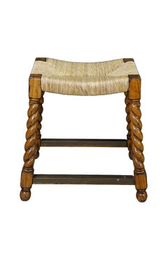 2 Vintage Spanish Revival Country French Barley Twist Stools Rush Saddle Seats