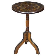 Vintage Federal Style Teak Stenciled Round Tilt Top Side Accent Table