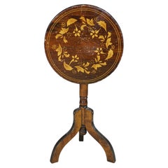 Vintage Federal Style Teak Stenciled Round Tilt Top Side Accent Table