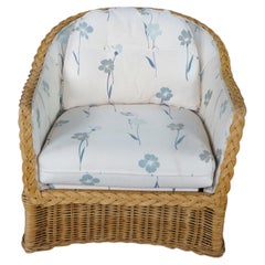 Fauteuil de terrasse vintage, bohème, bio, moderne, de style côtier, en osier tressé, en forme de tonneau