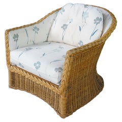 Fauteuil de terrasse vintage, bohème, bio, moderne, de style côtier, en osier tressé, en forme de tonneau