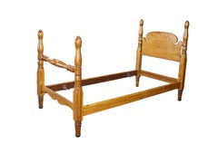 2 Vintage Early American Colonial Style Solid Maple Twin Cannonball Poster Beds