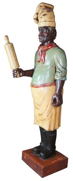 Monumental Antique Life Size French Carved Restaurant Chef Baker Statue