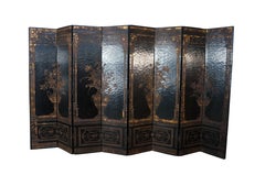 8 Panel Black Lacquer Chinoiserie Folding Screen Room Divider Grecian Urns 144"