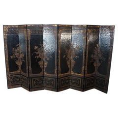 8 Panel Black Lacquer Chinoiserie Folding Screen Room Divider Grecian Urns 144"
