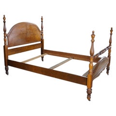 Vintage Federal Sheraton Revival 4 Post Matchbook Walnut Full Size Bed Frame