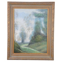 L. Stephano Impressionist Cattle Along Forest Path Landscape Oil Painting 51"