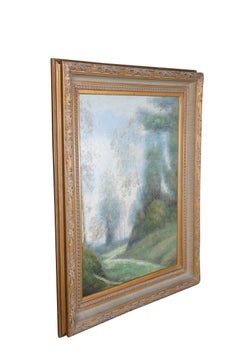 L. Stephano Impressionist Cattle Along Forest Path Landscape Oil Painting 51"