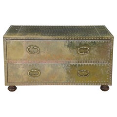 Sarreid Brass Clad Nailhead Dresser Chest of Drawers Campaign Console 34"