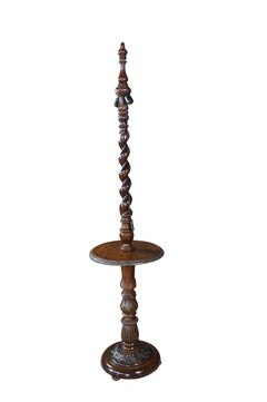 Antique English Oak Barley Twisted Library Floor Lamp Side End Table 82"