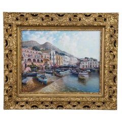 Amleto Colucci Marina Grande Capri Italian Cityscape Boats Harbor Oil Painting