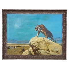 Tiger on the Watch Camel Landscape Oil Painting After Jean Leon Gerome 46"