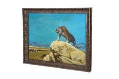 Tiger on the Watch Camel Landscape Oil Painting After Jean Leon Gerome 46"