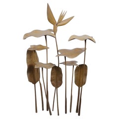 Mid Century Modern Carved Teak Bird of Paradise & Leaf Botanical Arrangement 46"