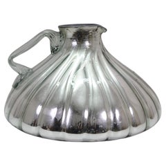 Antique Victorian Hand Blown Silver Mirrored Mercury Glass Pitcher Jug 15"