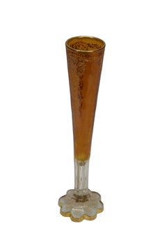 Antike Moser-Trompetenvase aus böhmischem tschechischem Bernstein, geschliffen zu klarem Kristall, 14"