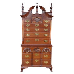 Vintage Chippendale Style Mahogany Shell & Blockfront Highboy Chest on Chest 89"