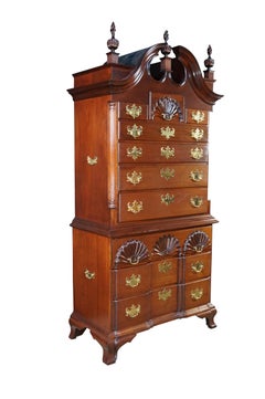 Vintage Chippendale Style Mahogany Shell & Blockfront Highboy Chest on Chest 89"